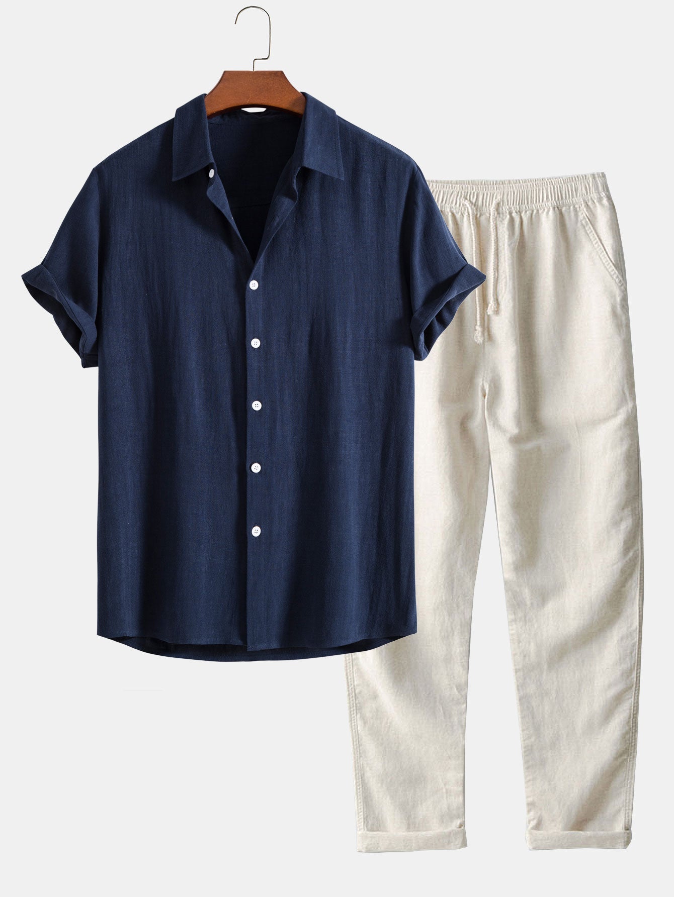 Gustave™ | Chemise en mélange lin et viscose avec boutons et pantalon droit en lin