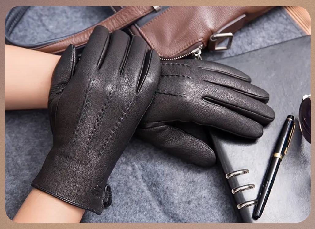 Raymond | Gants d’hiver en cuir de chèvre motif cerf