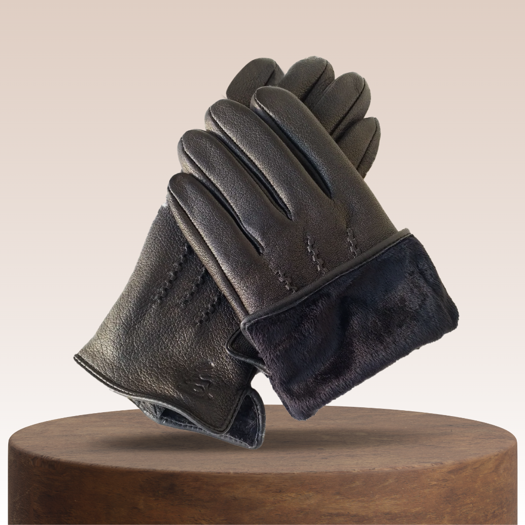Raymond | Gants d’hiver en cuir de chèvre motif cerf