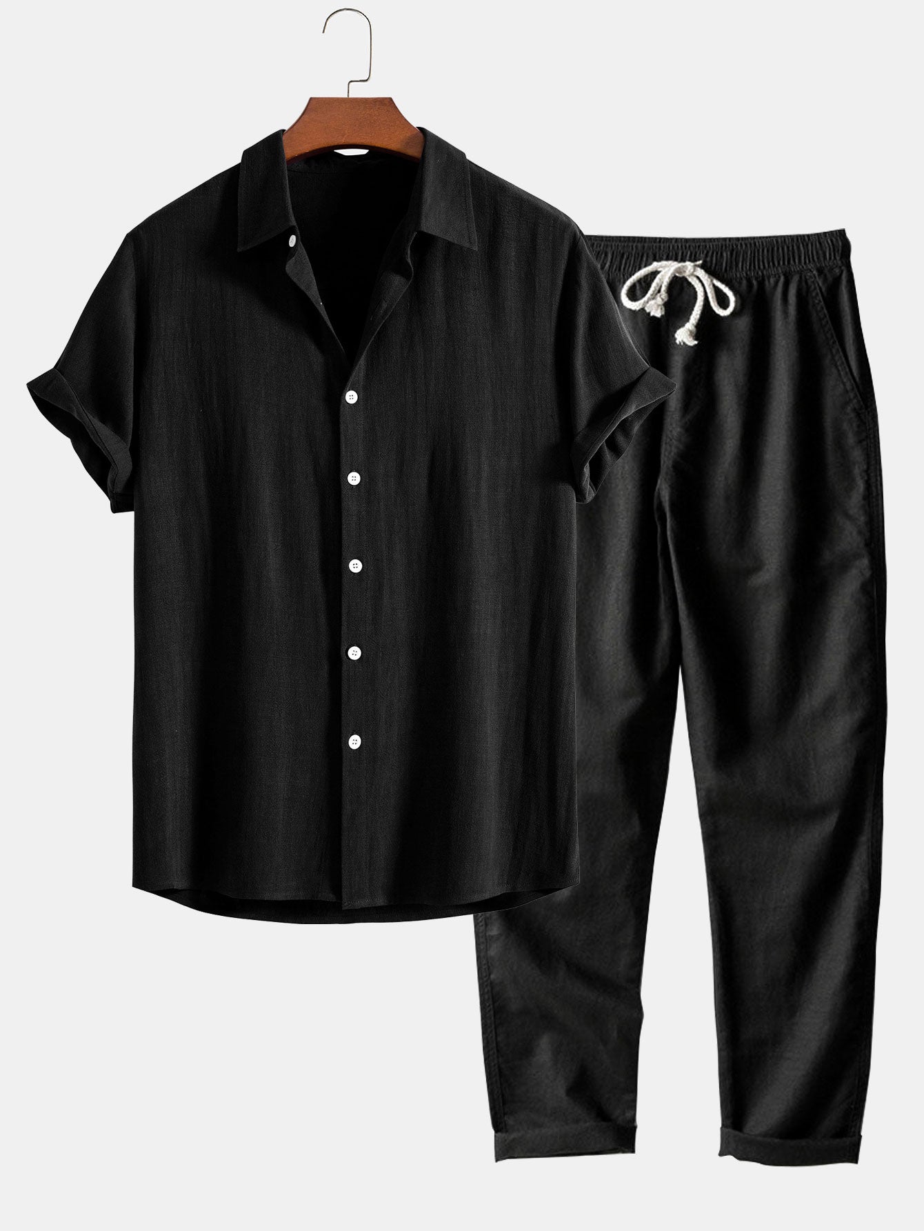 Gustave™ | Chemise en mélange lin et viscose avec boutons et pantalon droit en lin