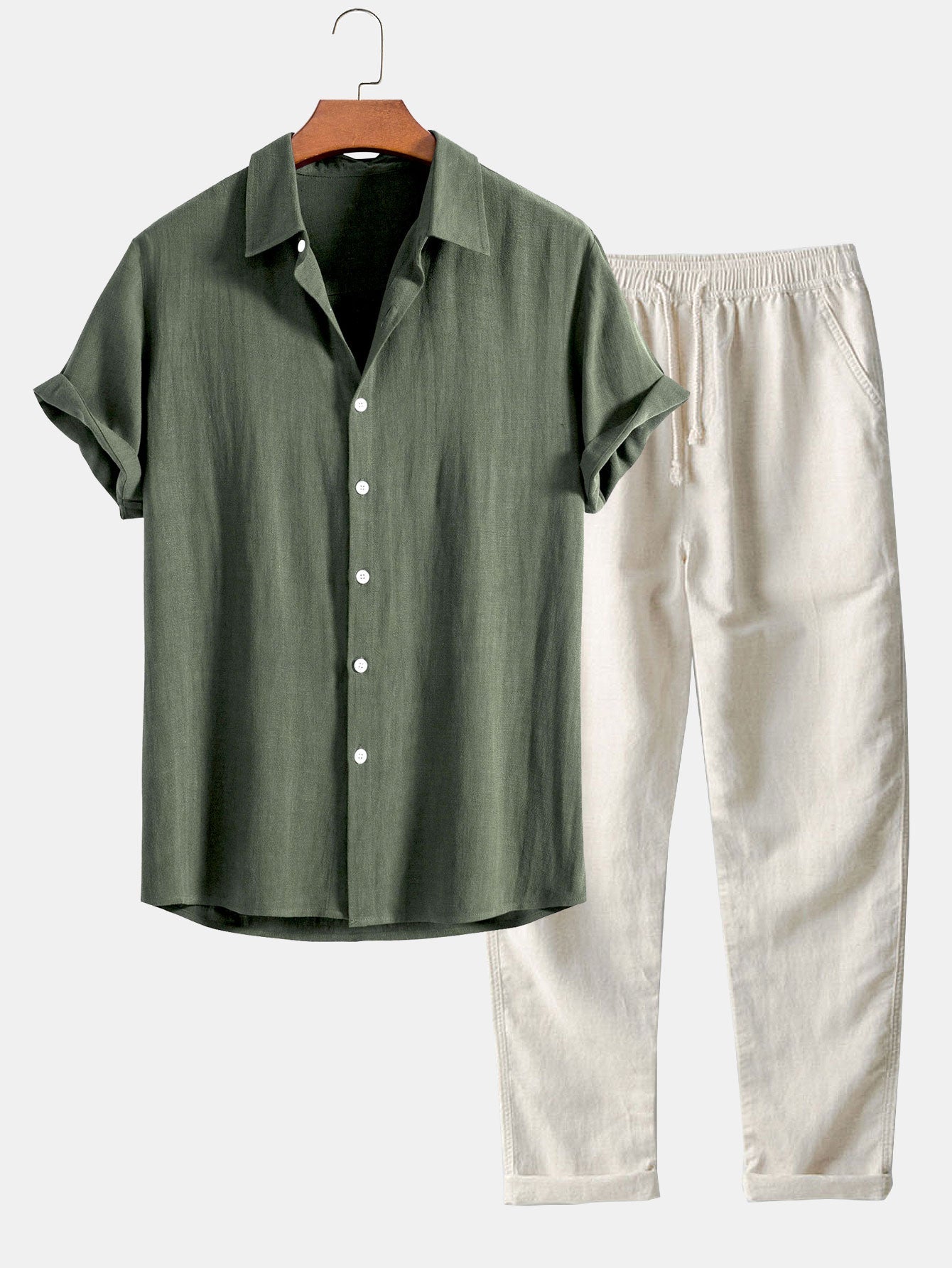 Gustave™ | Chemise en mélange lin et viscose avec boutons et pantalon droit en lin