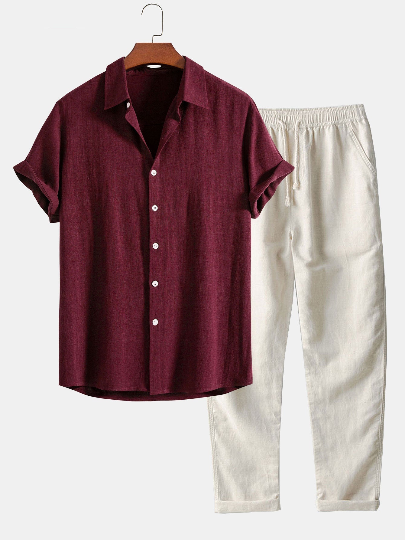 Gustave™ | Chemise en mélange lin et viscose avec boutons et pantalon droit en lin
