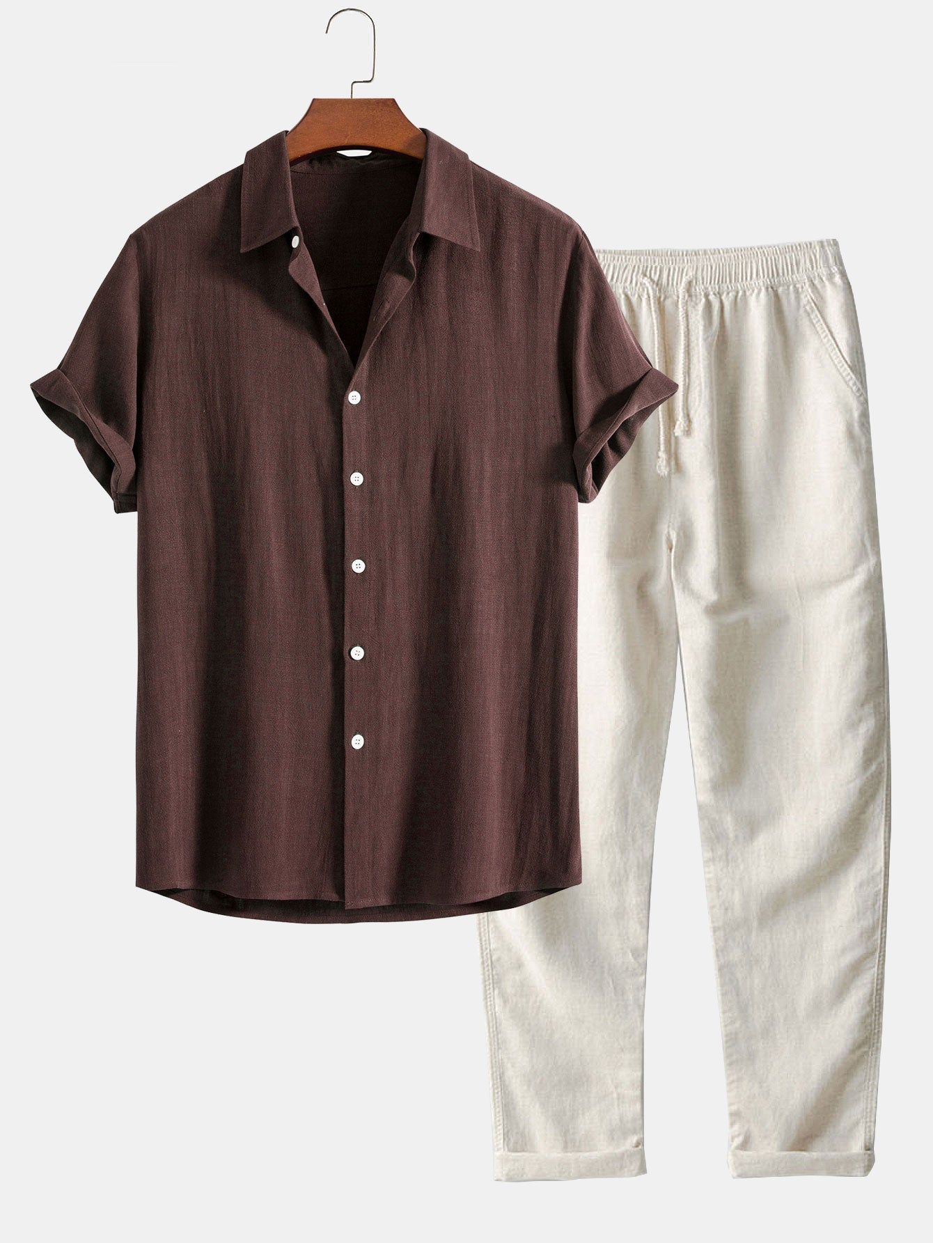Gustave™ | Chemise en mélange lin et viscose avec boutons et pantalon droit en lin