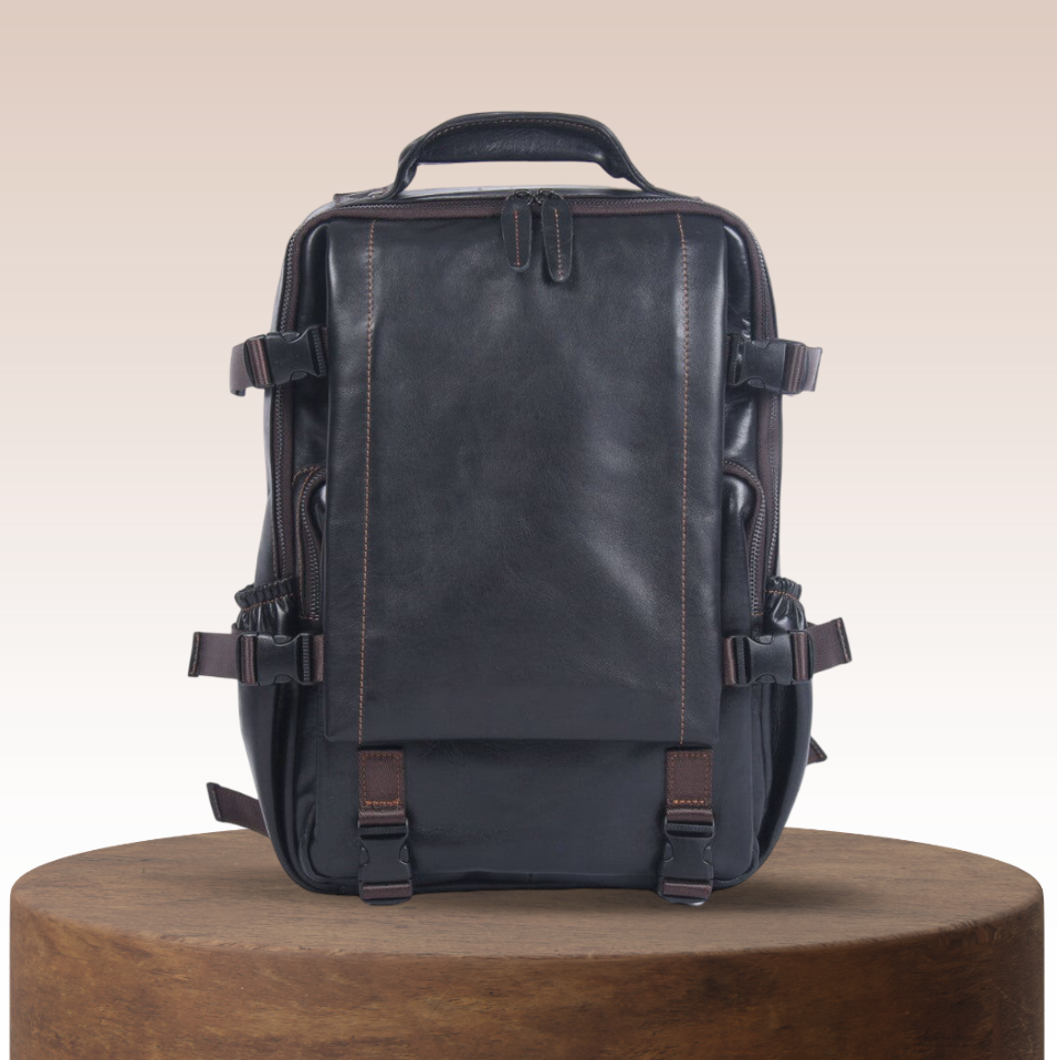 Oscar | Sac à dos en cuir noir pour homme – Travail et Voyage