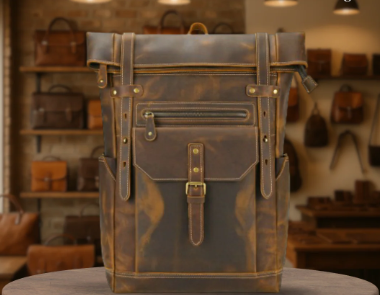 Noël | Sac à dos en cuir vintage à fermeture roulante