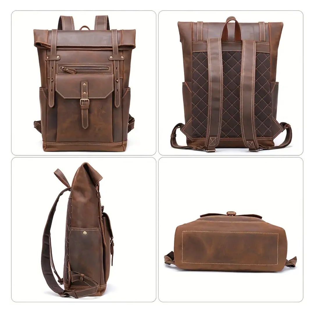 Noël | Sac à dos en cuir vintage à fermeture roulante