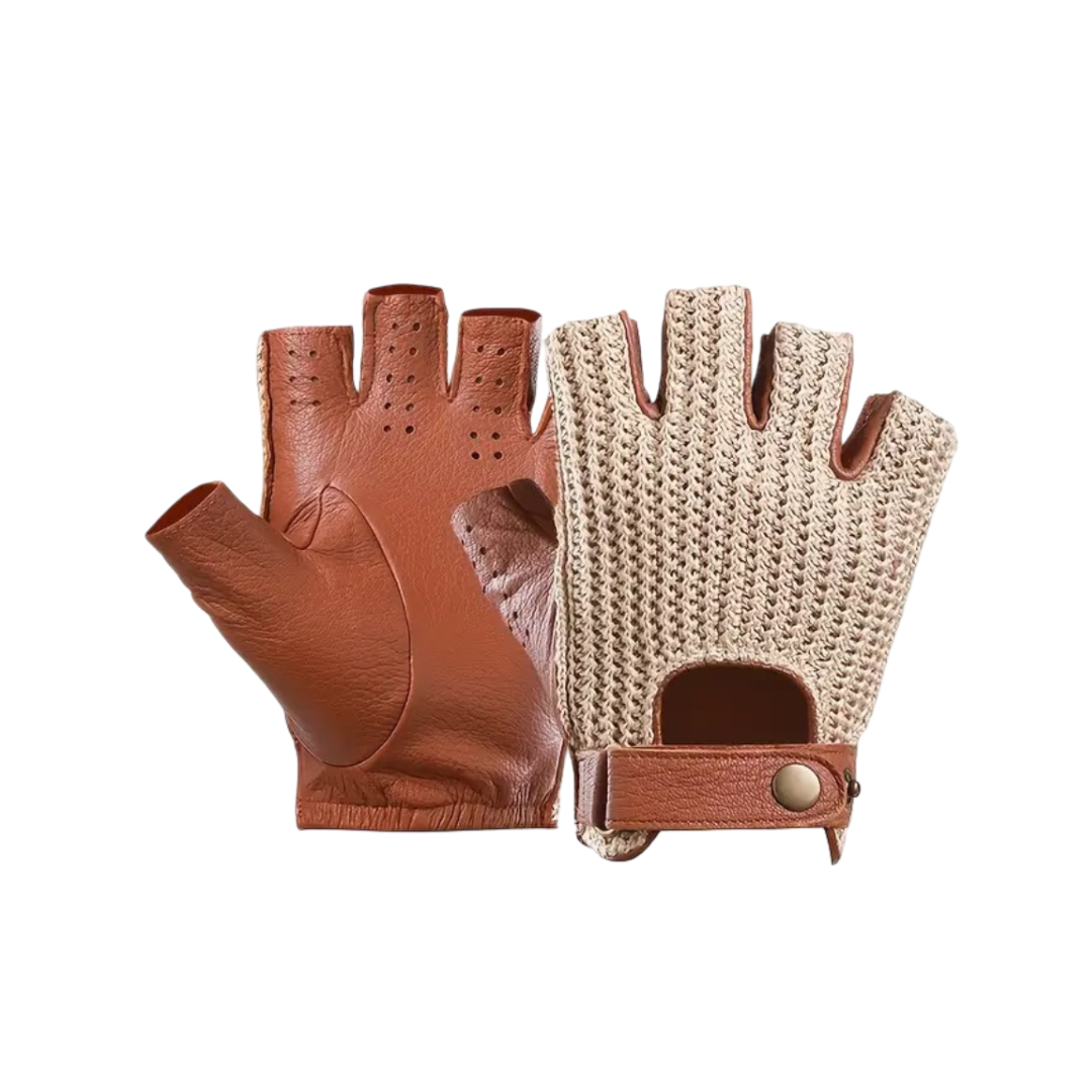 Pascal | Gants de conduite en cuir tricoté sans doigts