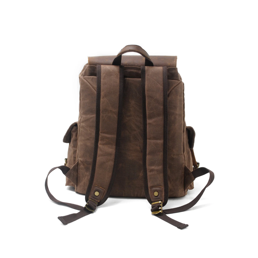 Joël | Sac à dos classique en toile cirée avec rabat en cuir