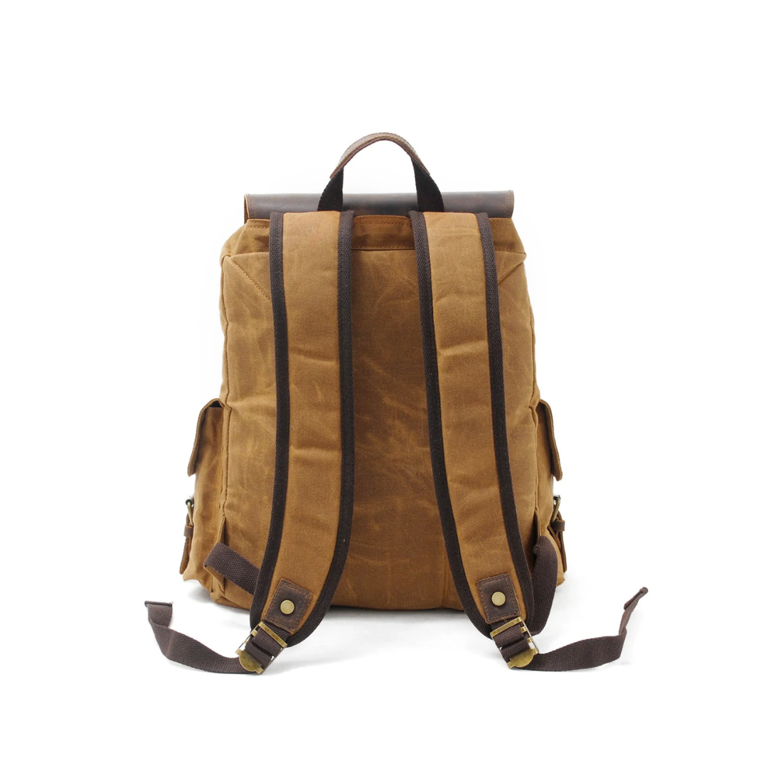 Joël | Sac à dos classique en toile cirée avec rabat en cuir