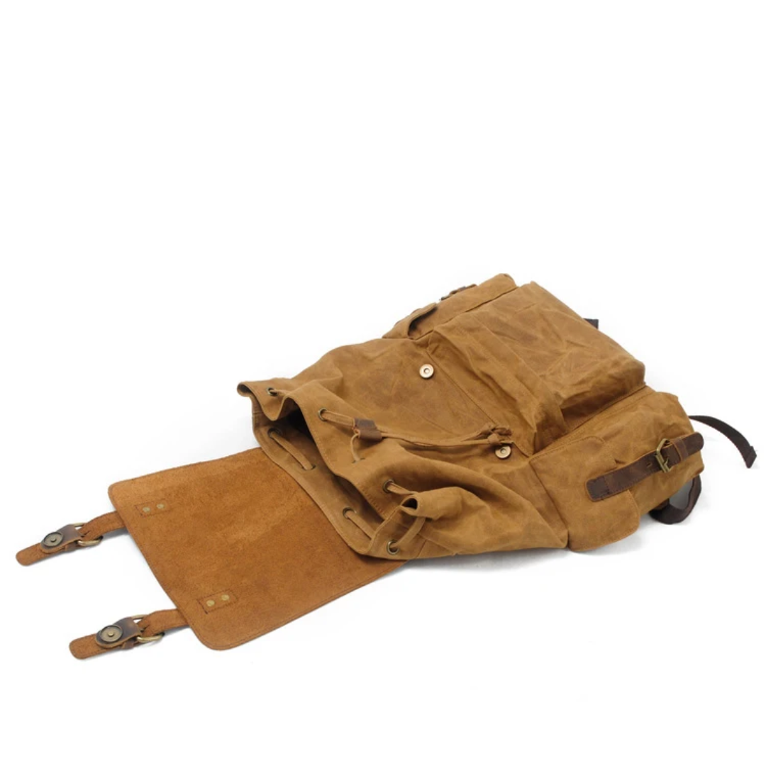 Joël | Sac à dos classique en toile cirée avec rabat en cuir