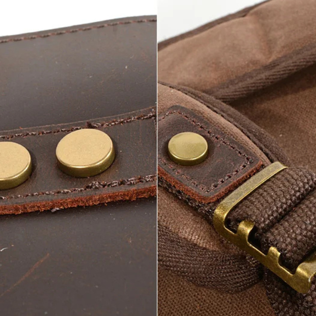 Joël | Sac à dos classique en toile cirée avec rabat en cuir