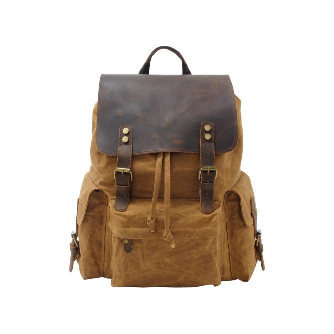 Joël | Sac à dos classique en toile cirée avec rabat en cuir