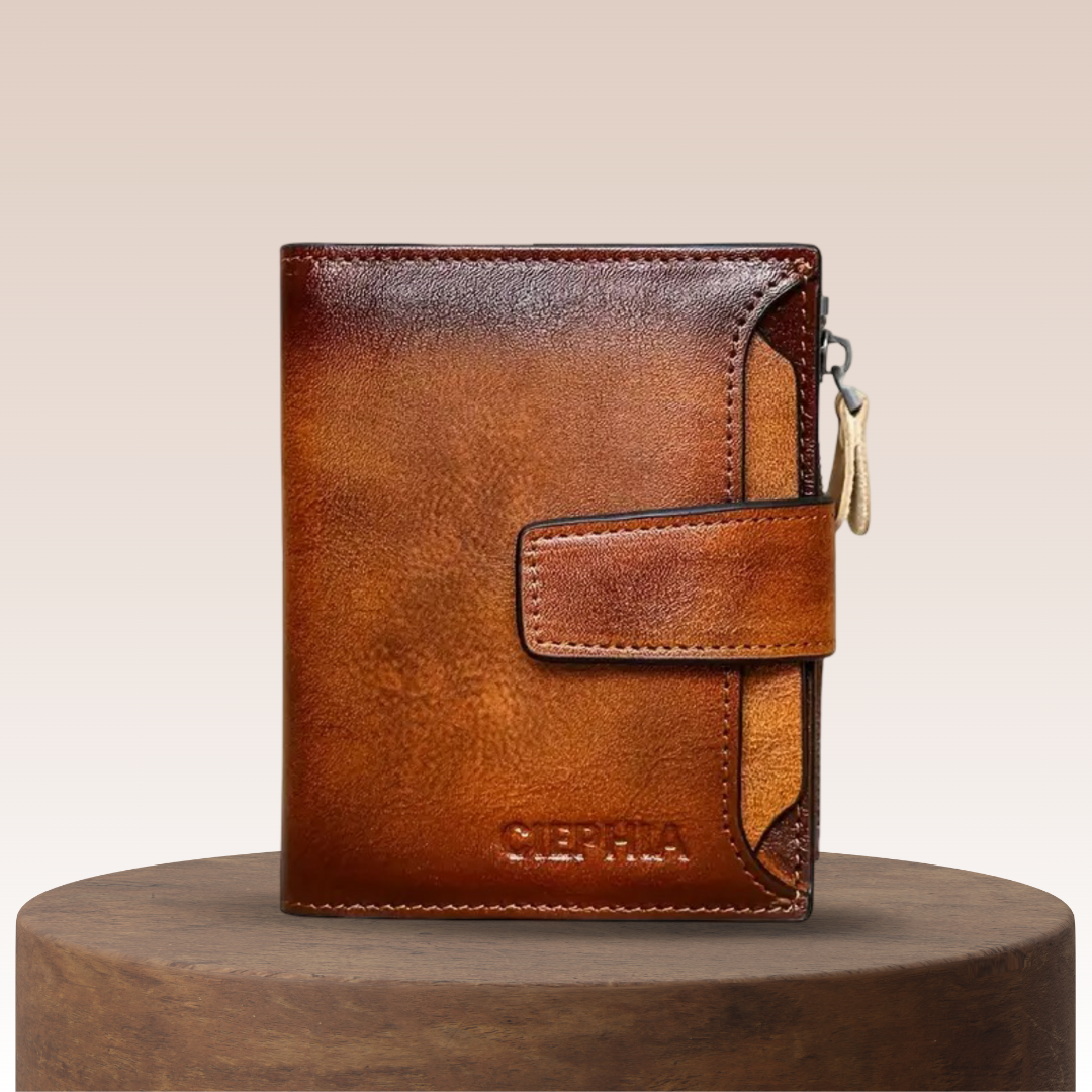 Maxime | Portefeuille vintage en cuir à double pli avec protection RFID