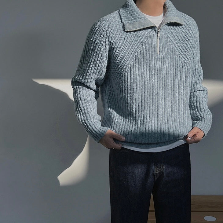Chez Monsieur™ | Pull Azure à quart de zip