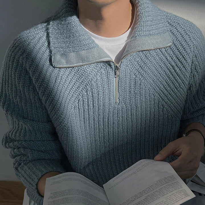 Chez Monsieur™ | Pull Azure à quart de zip