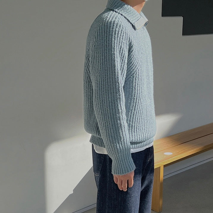 Chez Monsieur™ | Pull Azure à quart de zip