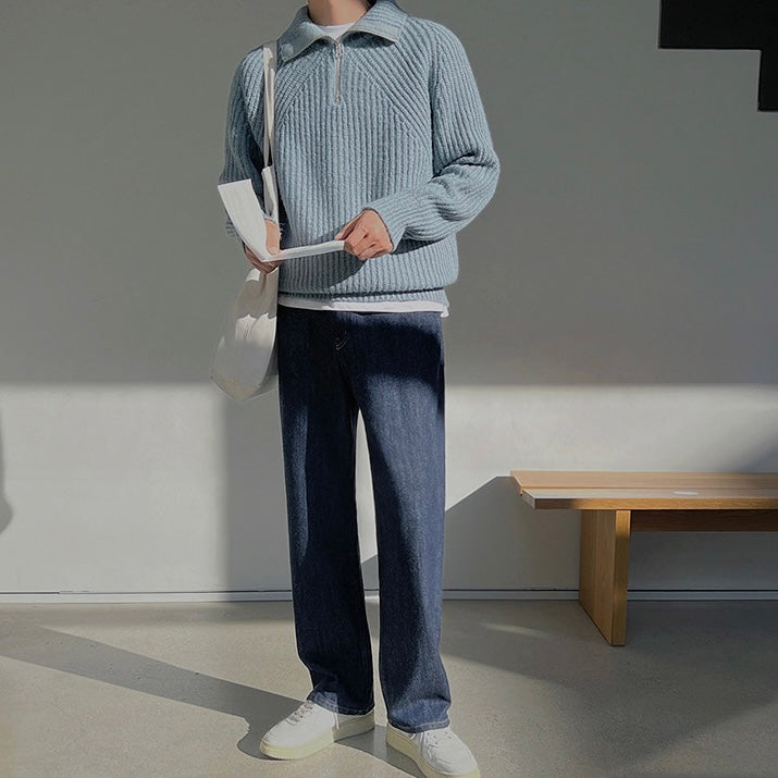 Chez Monsieur™ | Pull Azure à quart de zip