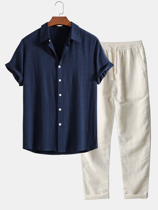 Gustave™ | Chemise en mélange lin et viscose avec boutons et pantalon droit en lin
