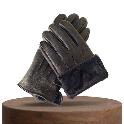 Raymond | Gants d’hiver en cuir de chèvre motif cerf