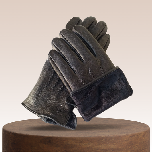 Raymond | Gants d’hiver en cuir de chèvre motif cerf