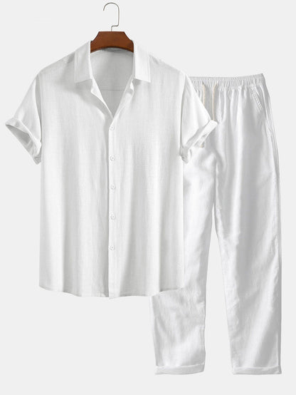 Gustave™ | Chemise en mélange lin et viscose avec boutons et pantalon droit en lin