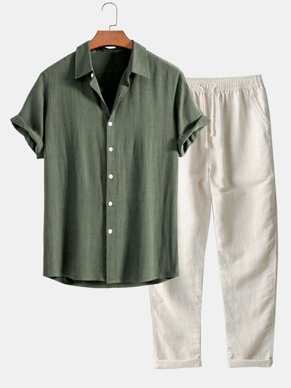 Gustave™ | Chemise en mélange lin et viscose avec boutons et pantalon droit en lin