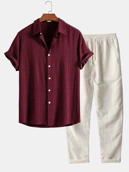 Gustave™ | Chemise en mélange lin et viscose avec boutons et pantalon droit en lin