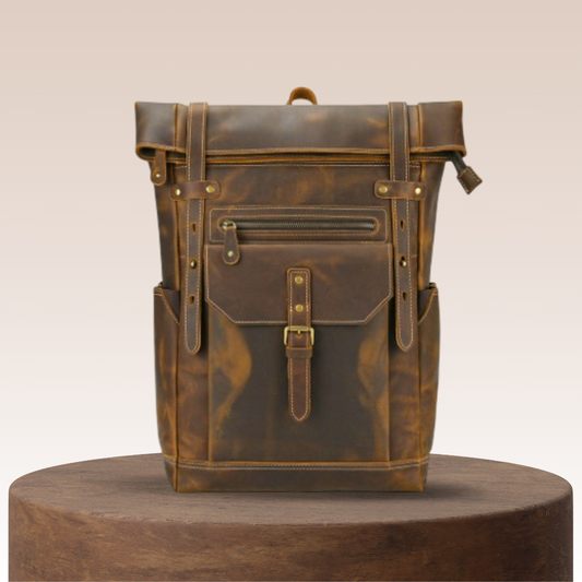 Noël | Sac à dos en cuir vintage à fermeture roulante