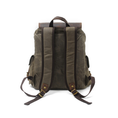 Joël | Sac à dos classique en toile cirée avec rabat en cuir