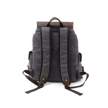 Joël | Sac à dos classique en toile cirée avec rabat en cuir