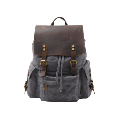 Joël | Sac à dos classique en toile cirée avec rabat en cuir