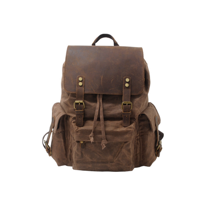 Joël | Sac à dos classique en toile cirée avec rabat en cuir