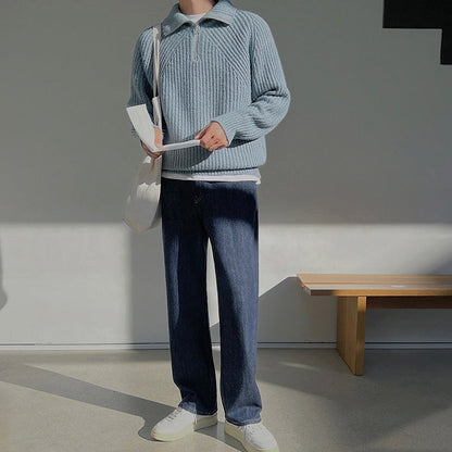 Chez Monsieur™ | Pull Azure à quart de zip